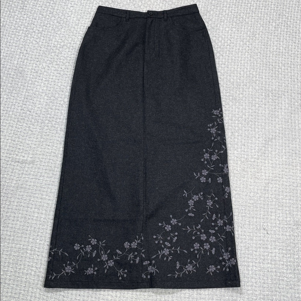 Eddie Bauer Wool Embroidered Long Full Length Skirt Lined Dark/Light Gray Size 6
